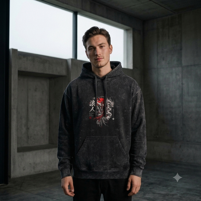 Men's Acid-Wash Back Graphic Oversized Hoodie | ZEYRAVO product image