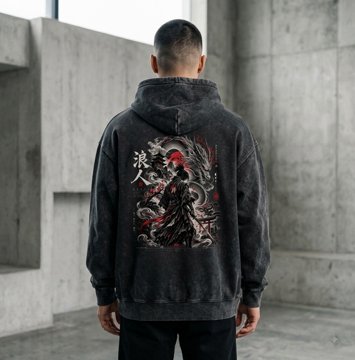Men's Acid-Wash Back Graphic Oversized Hoodie