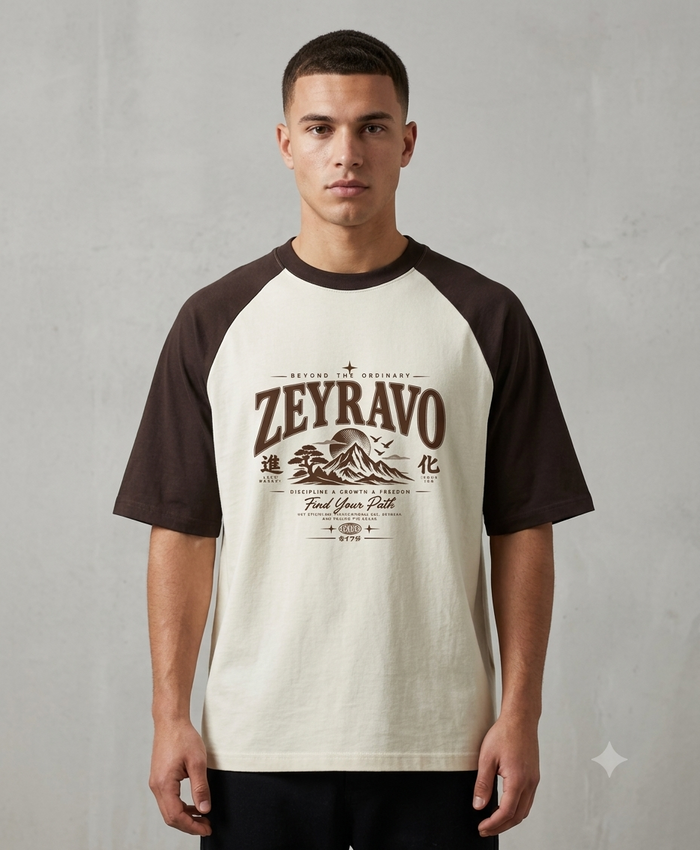 Men's Coffee Brown & Off-White Oversized Raglan T-Shirt | ZEYRAVO product image