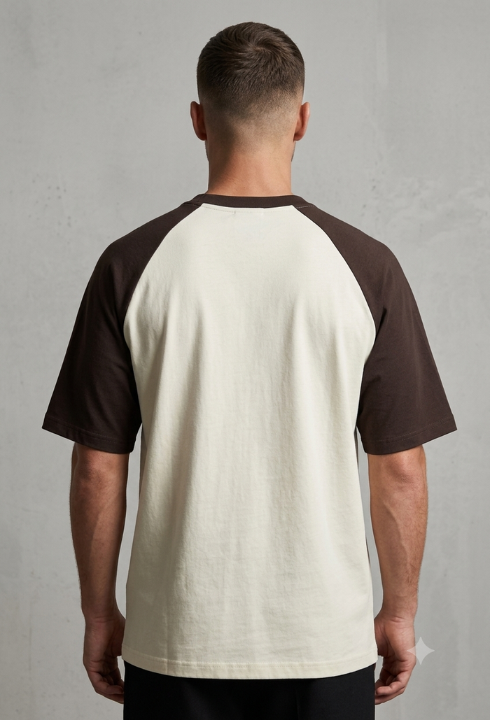Men's Coffee Brown & Off-White Oversized Raglan T-Shirt