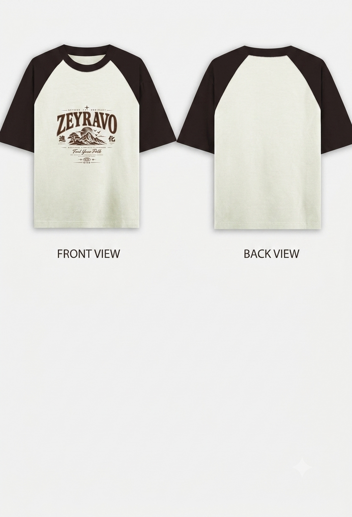 Men's Coffee Brown & Off-White Oversized Raglan T-Shirt