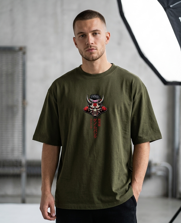 Men's Cyberpunk Oni Oversized T-Shirt | ZEYRAVO product image