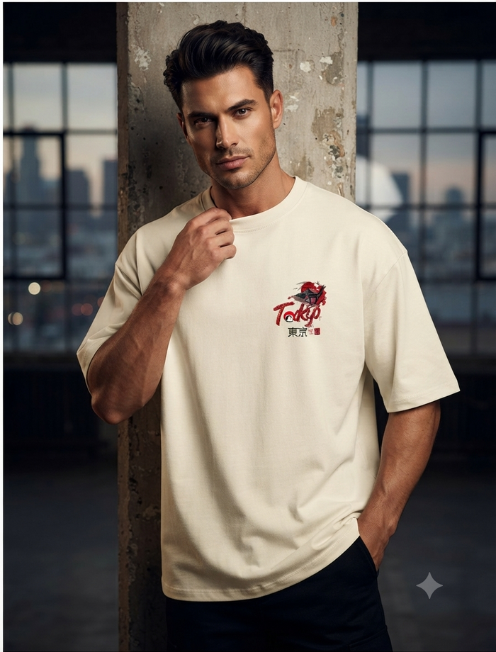 Men's Heavy Terry Oversized T-Shirt – Off White | ZEYRAVO product image