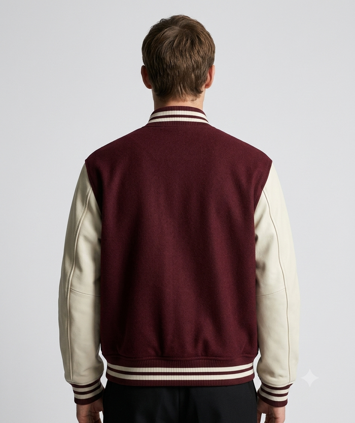 Men's Maroon Cotton Varsity Jacket