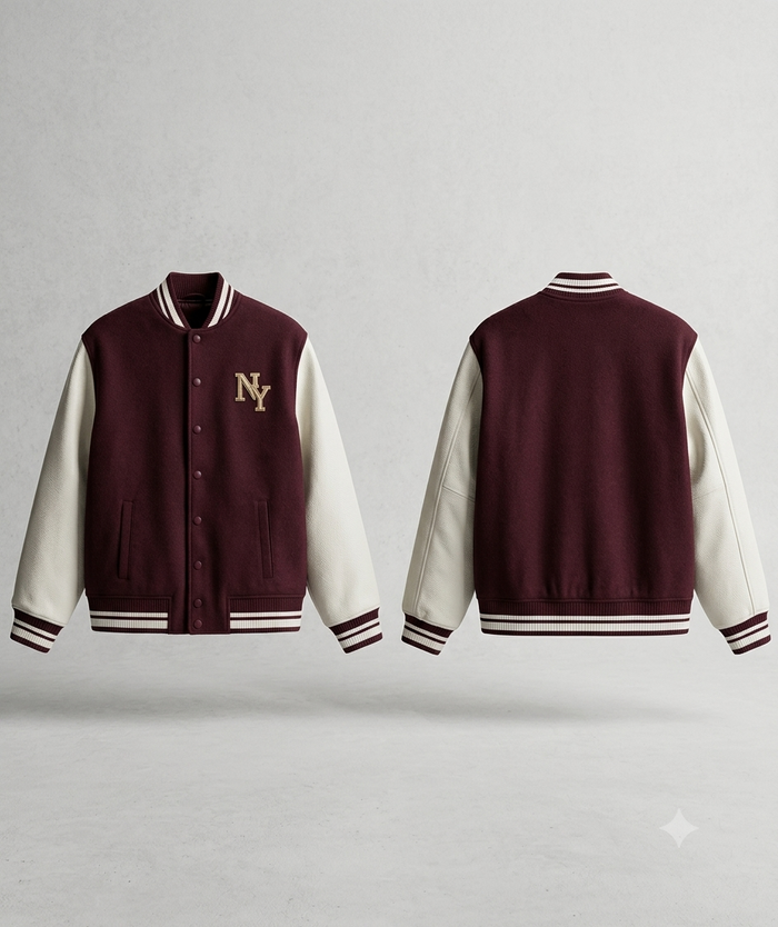 Men's Maroon Cotton Varsity Jacket