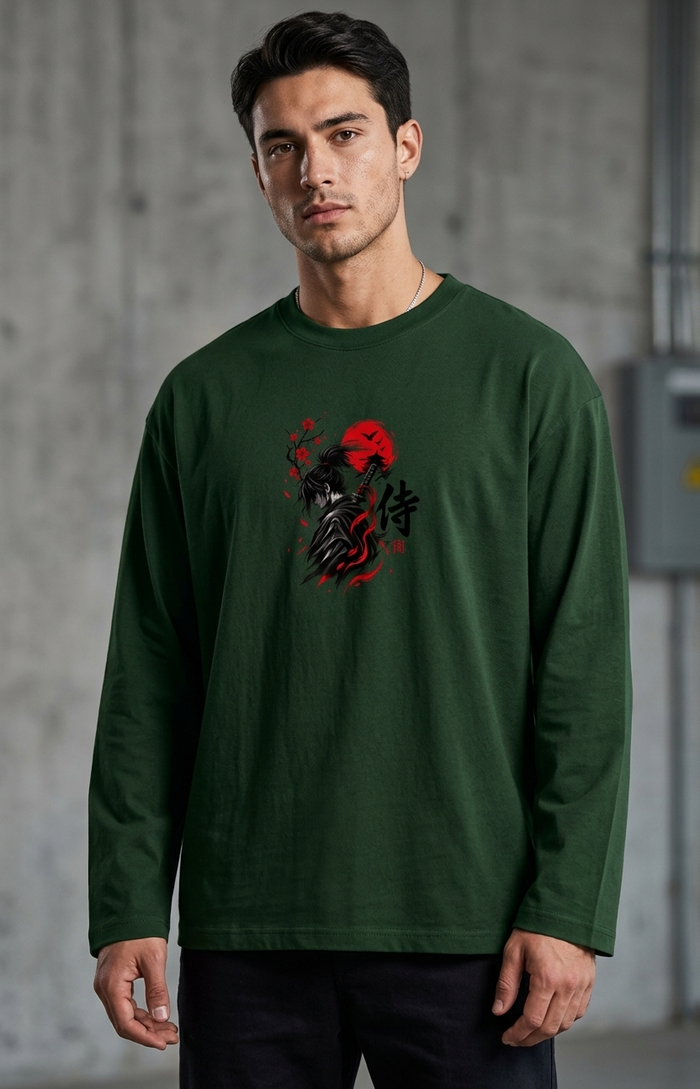 Men's Samurai Red Moon Full-Sleeve T-Shirt | ZEYRAVO product image