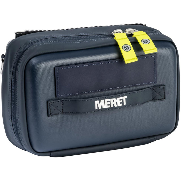 Meret medkit pro X medications module closed, in black with yellow zipper pull tags color