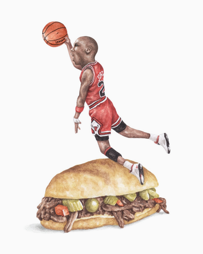 Michael Jordan 8x10 Celebs on sandwiches watercolor print sold by Le Monkey House