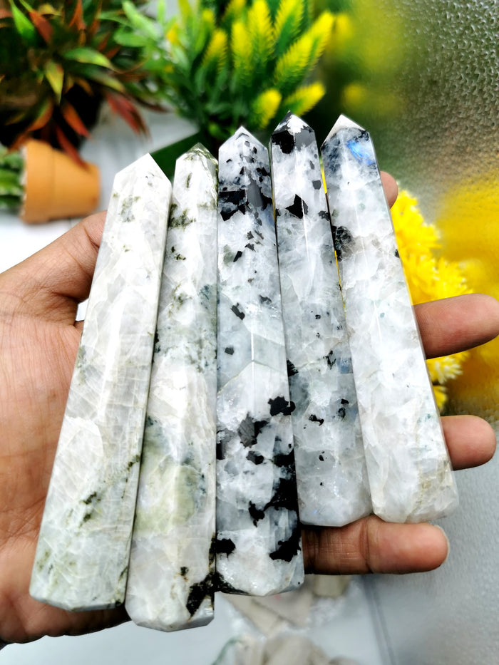 Moonstone point - handmade carvings - energy/chakra/reiki - ONE PIECE ONLY
