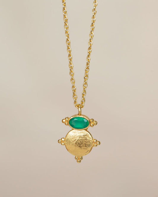 muja juma Aline Oval Green Agate Coin Necklace - Precious Sparkle