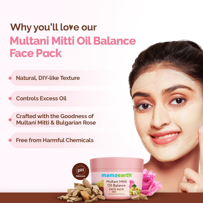 Multani Mitti Oil Balance Face Pack with Multani Mitti & Bulgarian Rose for Normal to Oily Skin - 200 g