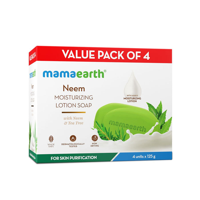 Neem Moisturizing Lotion Soap with Neem & Tea Tree for Skin Purification - (Pack Of 4) - 125 g X 4