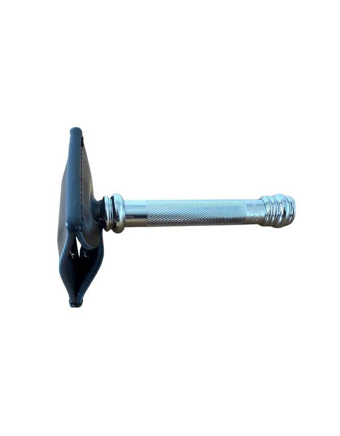 Razor head cover, black leather, for travel safety