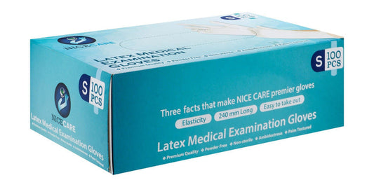 Nice Care Small White 240mm Latex Medical Examination Gloves, 100 Pieces - Makkah Pharmacy