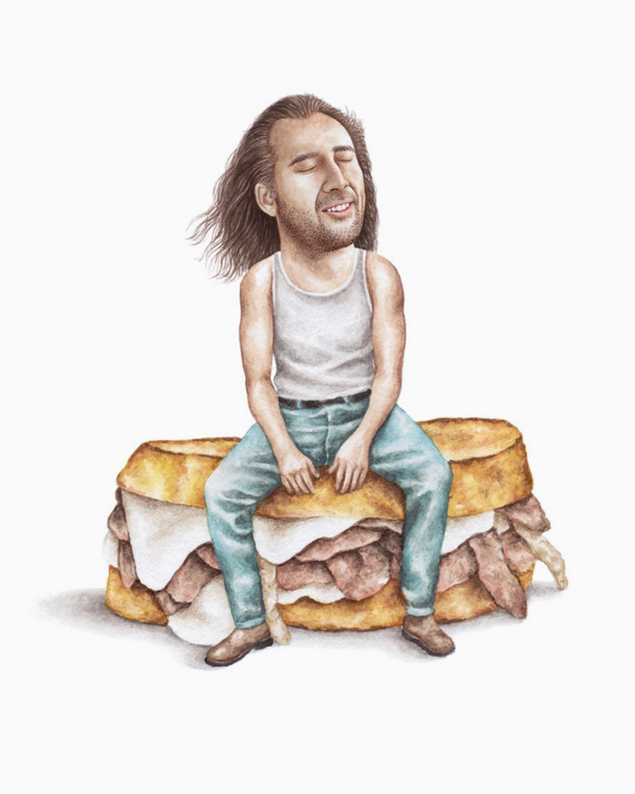 Nic Cage from Con Air 8x10 Celebs on sandwiches watercolor print sold by Le Monkey House