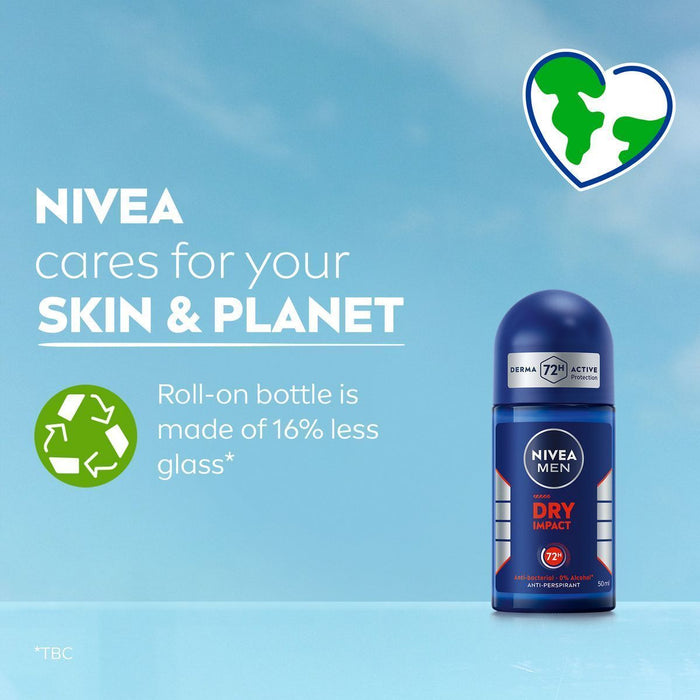 Nivea Dry Impact Antiperspirant Deodorant Roll-On for Men, 50ml - Makkah Pharmacy