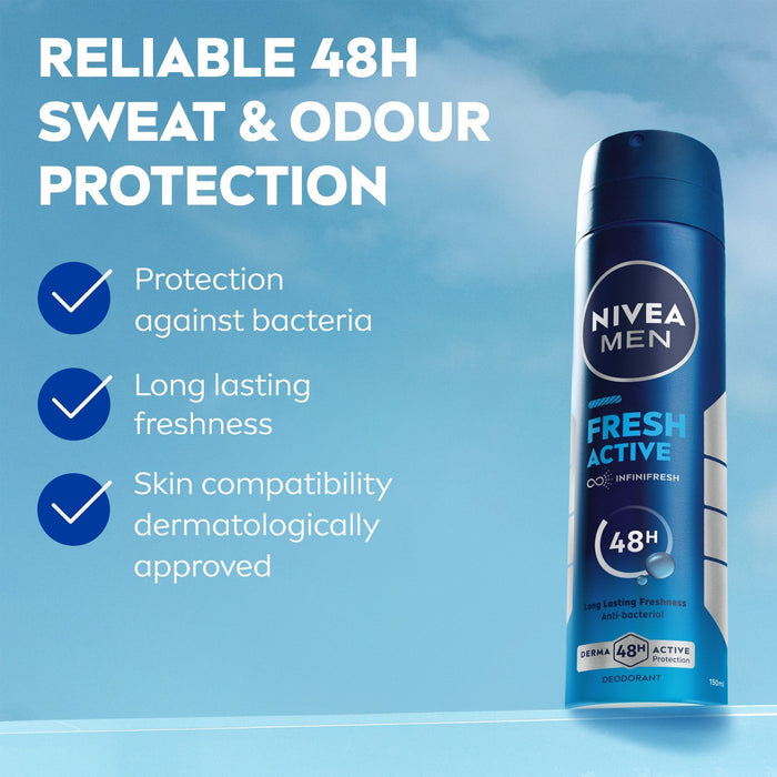 Nivea Men Fresh Active Anti-Perspirant Deodorant Spray 150ml - Makkah Pharmacy