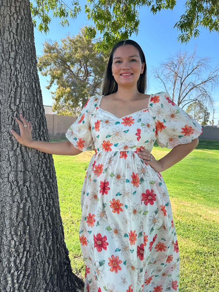 Olivia Floral Tencel Puff Dress