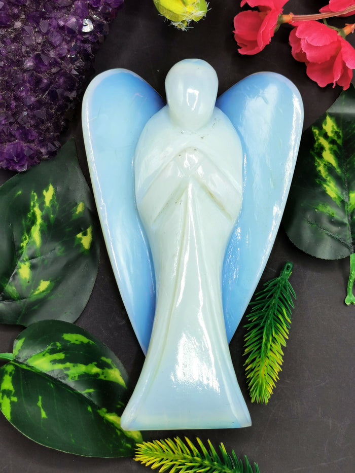 Opalite Angel figurine - Crystal Healing / Reiki / Chakra - 6.5 inches and 480 gms (1.06 lb) | Home Decor
