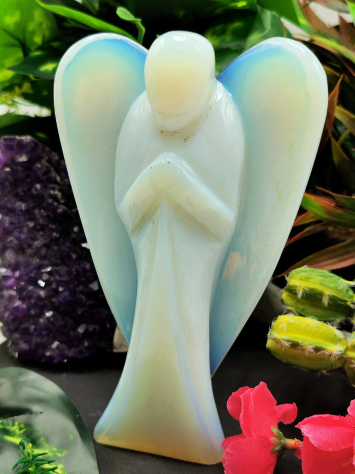 Opalite Angel figurine - Crystal Healing / Reiki / Chakra - 6.5 inches and 480 gms (1.06 lb) | Home Decor