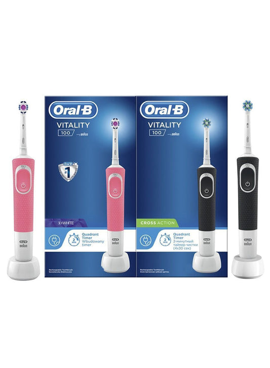 Oral-B D100 Electric Toothbrush - Black & Pink, 1+1 Free Bundle - Makkah Pharmacy
