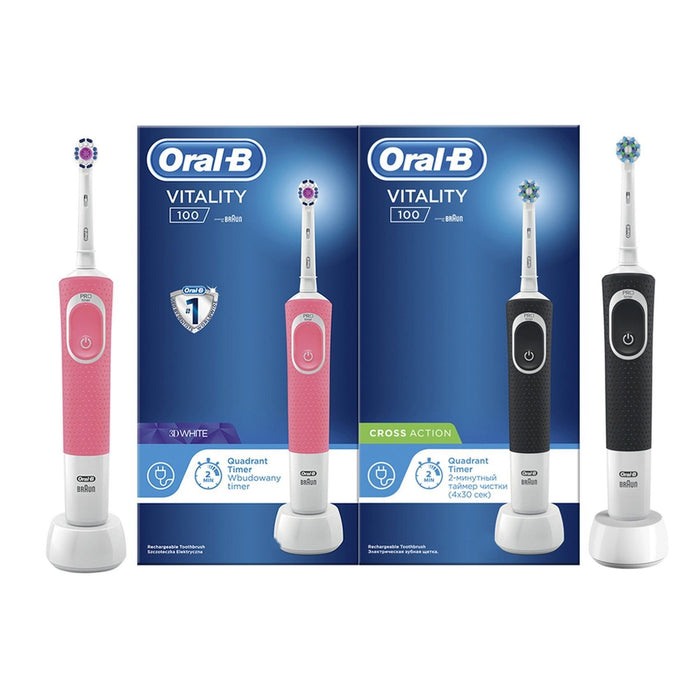 Oral-B D100 Electric Toothbrush - Black & Pink, 1+1 Free Bundle - Makkah Pharmacy
