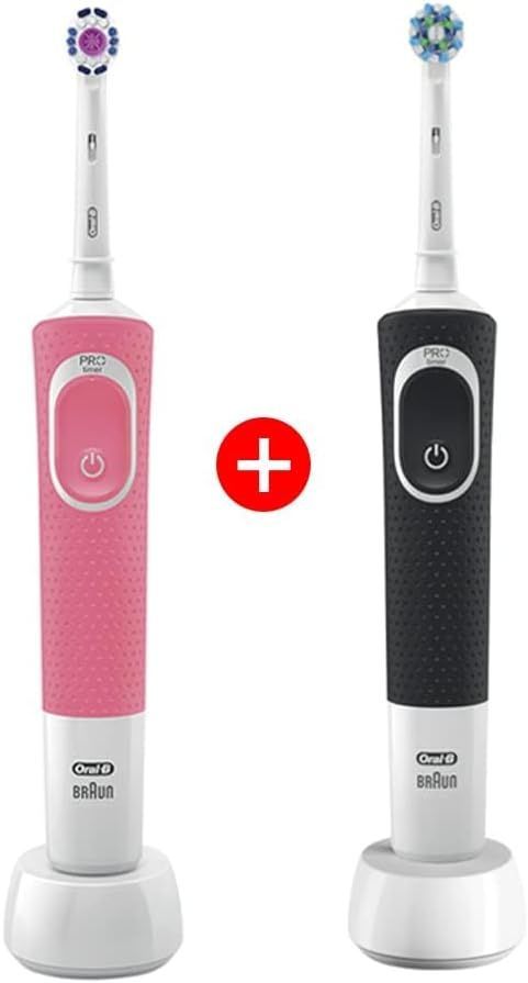 Oral-B D100 Electric Toothbrush - Black & Pink, 1+1 Free Bundle - Makkah Pharmacy