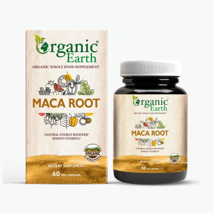 Organic Earth Maca Root, Natural Energy, Hormonal Balance and Vitality Support - 60 Capsules Organic Earth