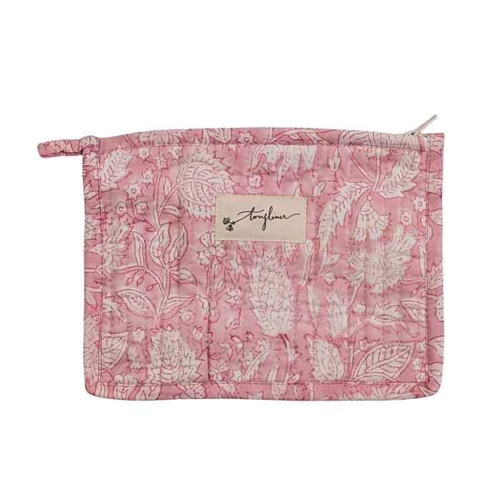 Pink Floral Block Print Quilted Medium Purse - Precious Sparkle