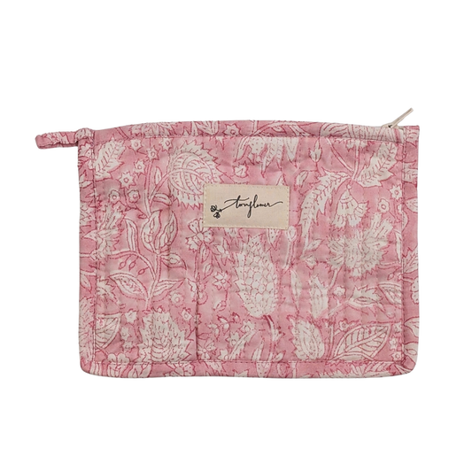 Pink Floral Block Print Quilted Medium Purse - Precious Sparkle