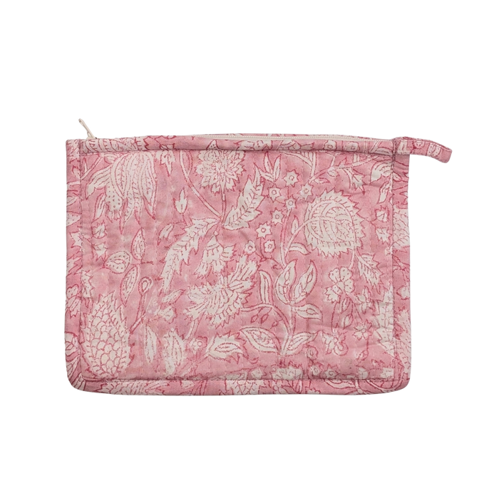 Pink Floral Block Print Quilted Medium Purse - Precious Sparkle
