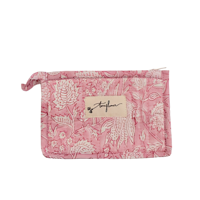 Pink Floral Block Print Quilted Small Purse - Precious Sparkle