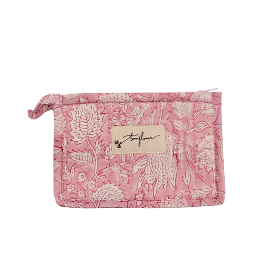 Pink Floral Block Print Quilted Small Purse - Precious Sparkle