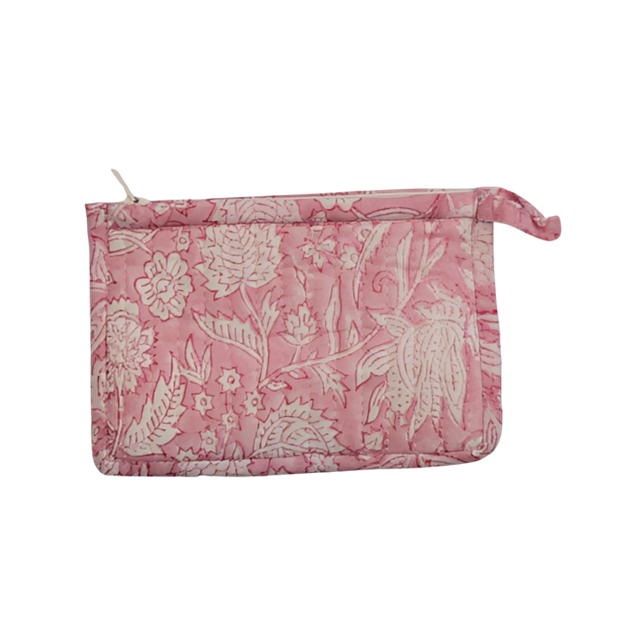 Pink Floral Block Print Quilted Small Purse - Precious Sparkle