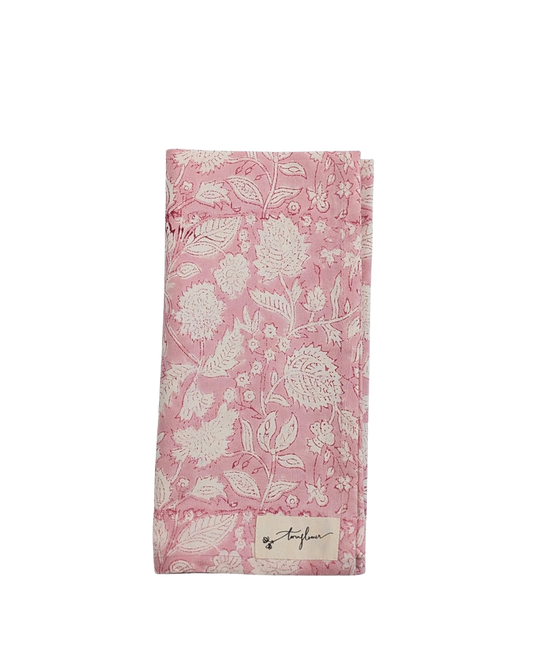 Pink Floral Block Printed Cotton Napkin 50x50cm - Precious Sparkle