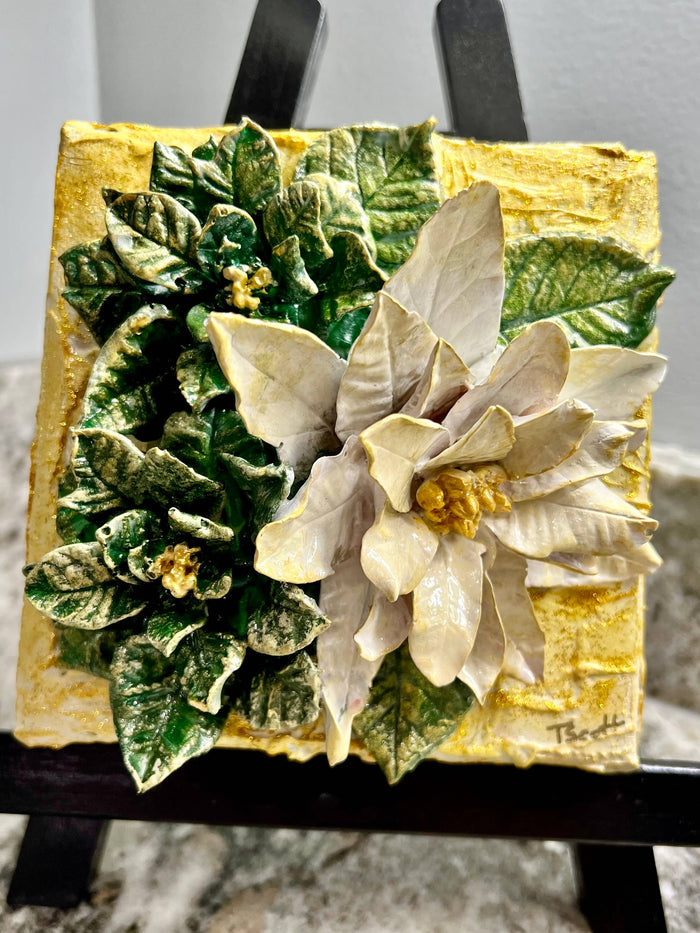 Poinsettia & Holly White Canvas Art