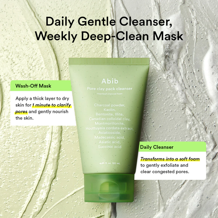 Abib Pore Clay Pack Cleanser Heartleaf Charcoal Foam Nudie Glow Australia