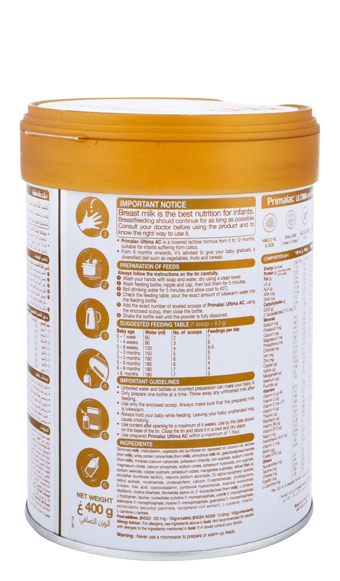 Primalac Ultima Anti-Colic Starter Infant Milk Formula (0-12 Months), 400g - Makkah Pharmacy
