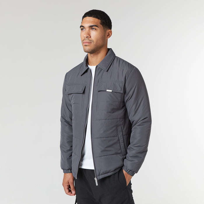 Men's  Charcoal Quilted Overshirt Jacket  Closure London  Front View