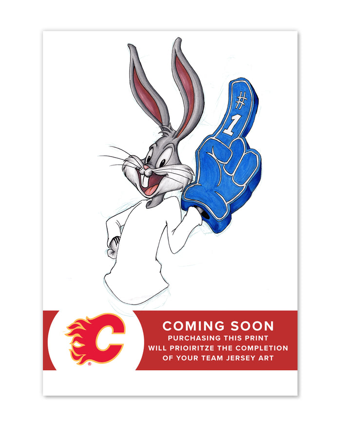 Rabbit Hockey Fan x NHL Calgary Flames Bugs Bunny Limited Edition Art Print