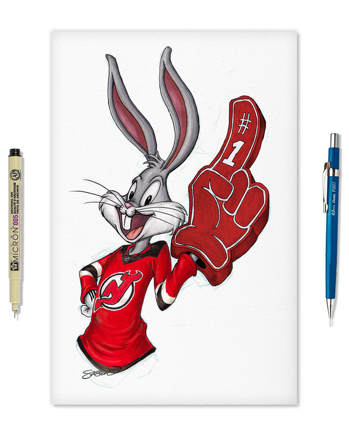 Rabbit Hockey Fan x NHL Devils Bugs Bunny Limited Edition Art Print