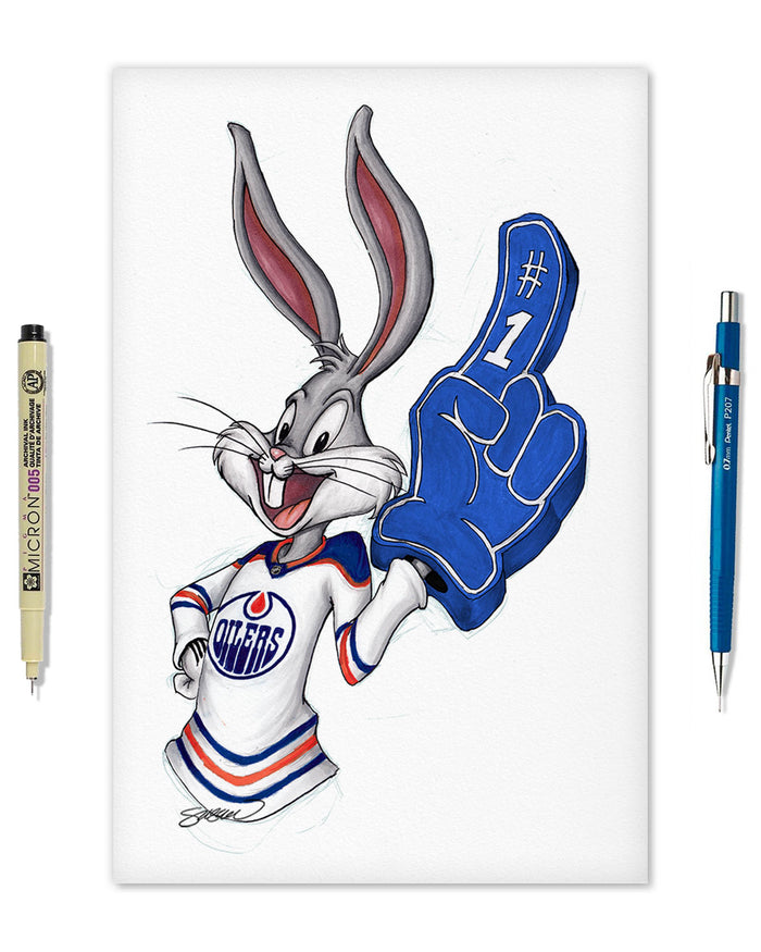 Rabbit Hockey Fan x NHL Oilers Bugs Bunny Limited Edition Art Print