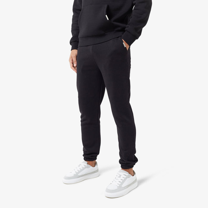 Men's  Black Relaxed Fit Cuffed Jogger  Closure London  Front View
