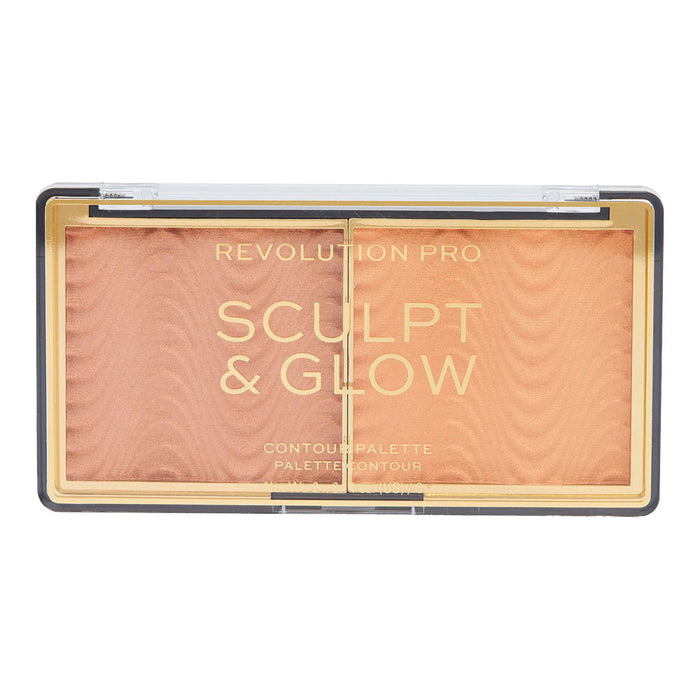 Revolution Pro Sculpt and Glow Palette Medium Deep with matte bronzer and shimmer highlight