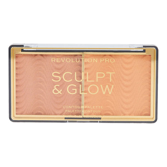 Revolution Pro Sculpt and Glow Palette Medium Deep with matte bronzer and shimmer highlight