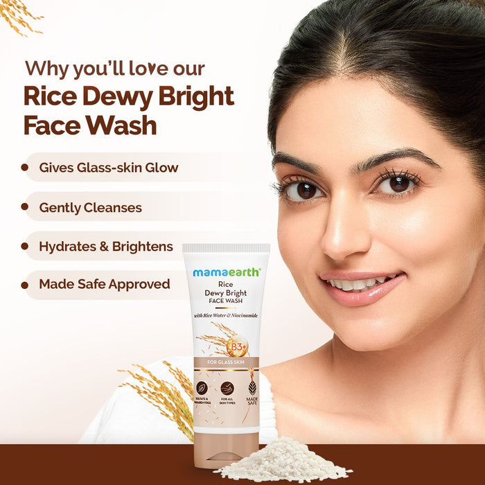 Rice dewy bright face wash tips