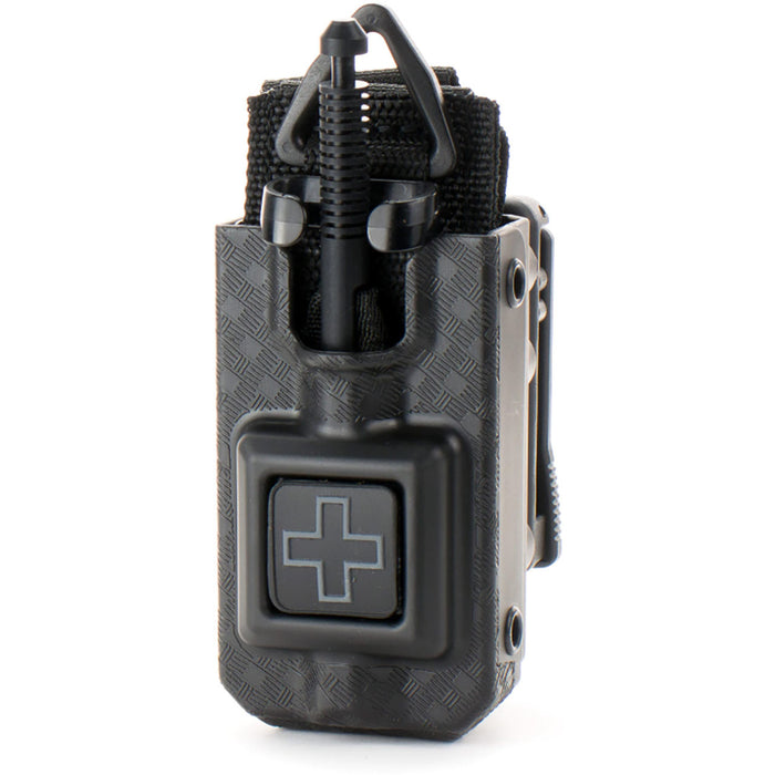 RIGID SOFTT-W Tourniquet Case, black with basket weave pattern and gray cross. tourniquet not included