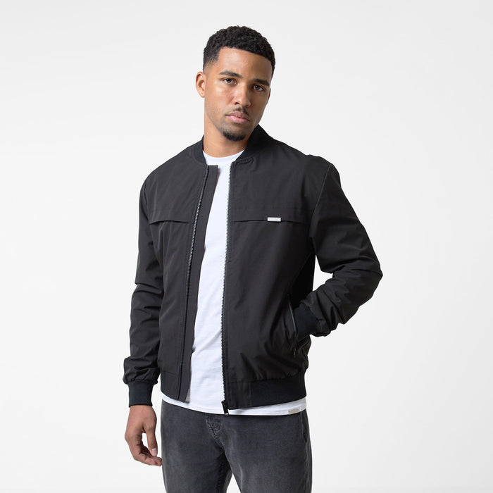 Men's  Black Ripstop Bomber Jacket  Closure London  Front View
