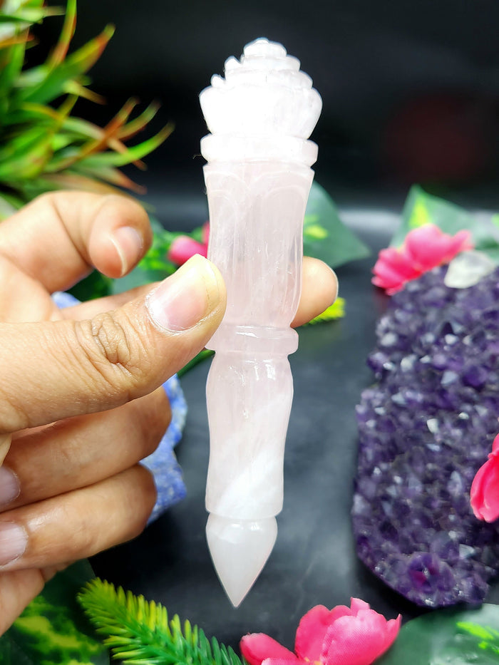 Rose Quartz carving of a traditional phurba - Carvings in gemstones and crystals - 5 inches and 85 gms (0.19 lb) - Shwasam