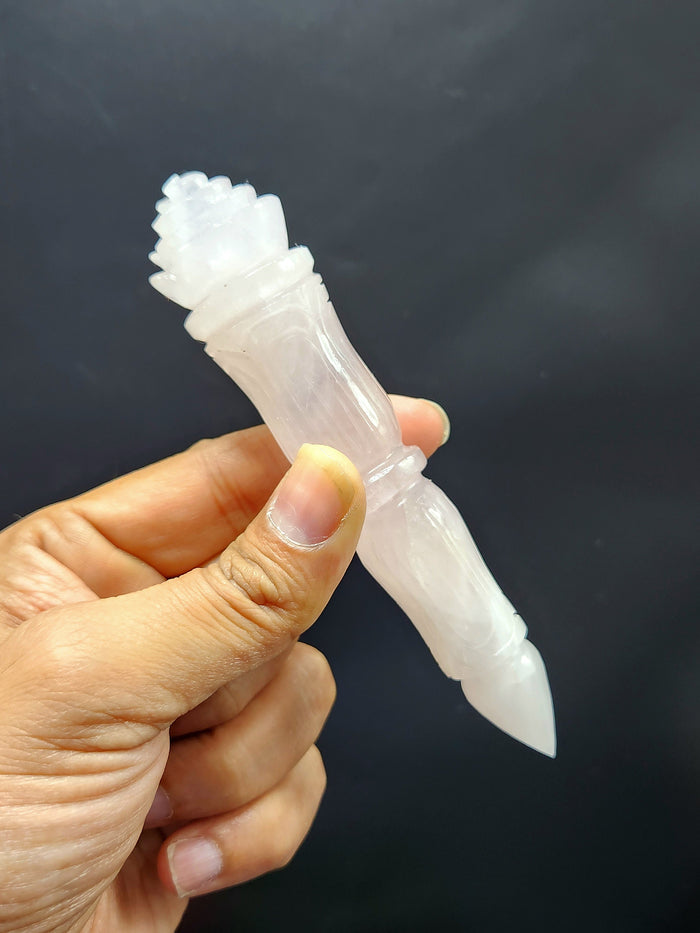 Rose Quartz carving of a traditional phurba - Carvings in gemstones and crystals - 5 inches and 85 gms (0.19 lb) - Shwasam